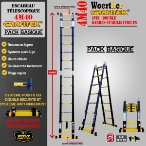 PROMO LEBONCOIN - ÉCHELLE ESCABEAU DOUBLE FONCTIONS WOERTHER DOUBLE BARRES STABILISATRICES, MODÈLE GRAFITEK 4M40/2M20