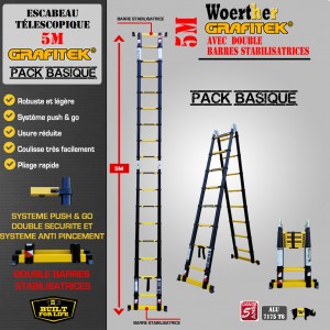 MODELE EXPO - ÉCHELLE ESCABEAU DOUBLE FONCTIONS WOERTHER, GRAFITEK DOUBLE BARRES STABILISATRICES 5M/2M50