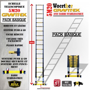 MODELE EXPO - ÉCHELLE WOERTHER, GRAFITEK AVEC BARRE STABILISATRICE 5M20