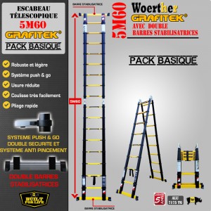 MODELE EXPO - ÉCHELLE ESCABEAU DOUBLE FONCTIONS WOERTHER, GRAFITEK DOUBLE BARRES STABILISATRICES 5M60/2M80