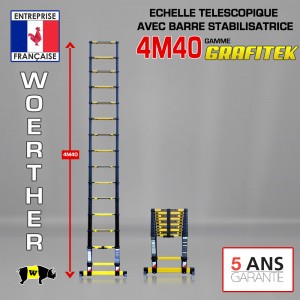 Echelle escabeau télescopique 4m40 - Gamme Grafitek - Woerther®
