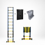 Echelle télescopique 4m40 Grafitek avec barres stabilisatrice + Housse + plateforme porte-outils & peinture