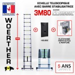 Echelle t&eacute;lescopique 3m80 Classic avec barres stabilisatrice + Housse + plateforme PRATIK