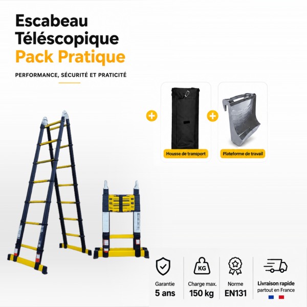 Escabeau t&eacute;lescopique Woerther Grafitek 3M80/1.9M | Pack Pratique