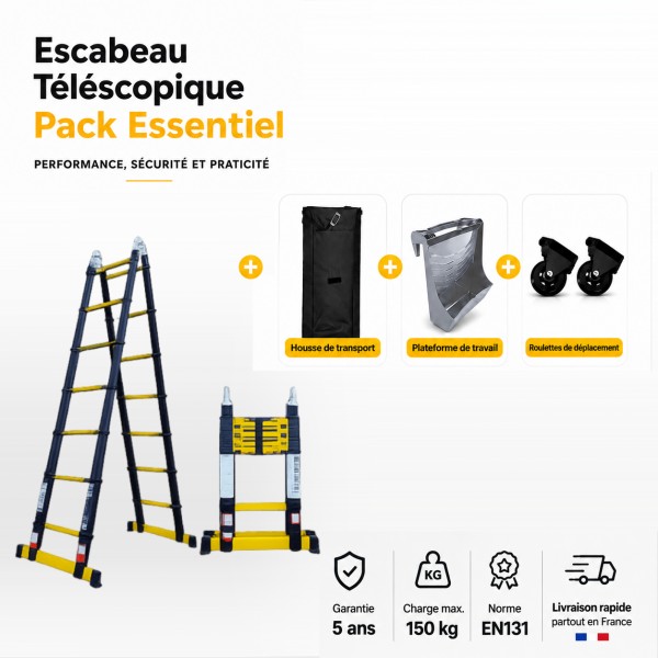 Escabeau t&eacute;lescopique Woerther Grafitek 4M40/2M20 | Pack Essentiel