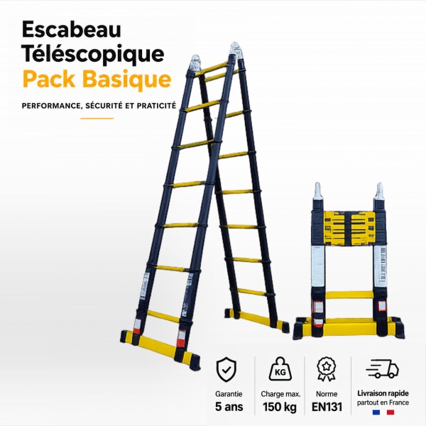 Escabeau t&eacute;lescopique Woerther Grafitek 4M40/2M20 | Pack Basique