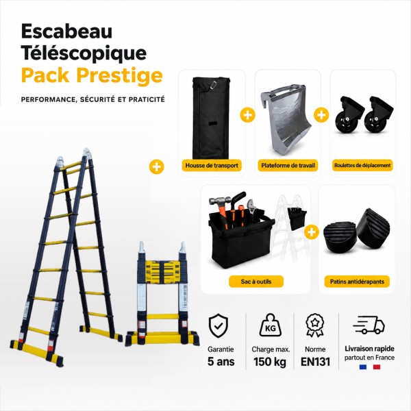 Echelle escabeau telescopique 4M40/2M20 Grafitek | Pack Prestige