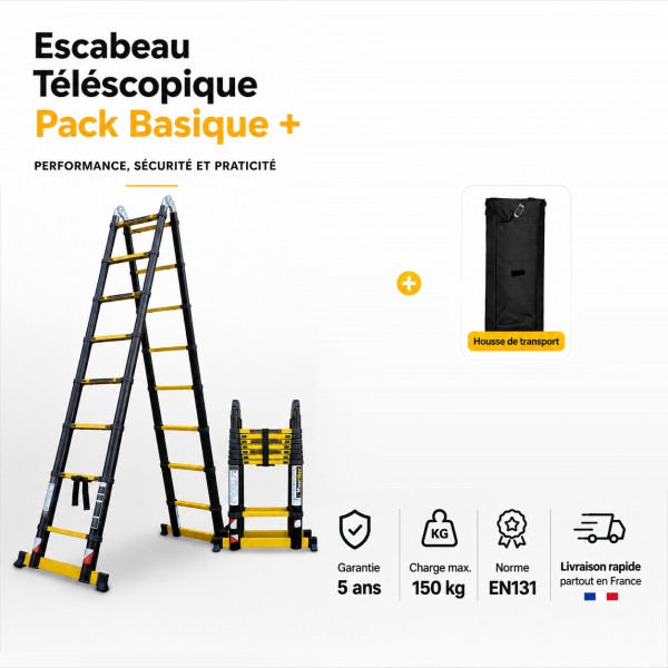 Escabeau T&eacute;lescopique Grafitek 5 m / 2,5m | Pack Basique +