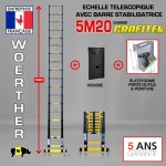 Echelle télescopique 5m20 GRAFITEK avec barre stabilisatrice + housse + plateforme "PRATIK"