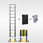 Echelle télescopique 3m80 Grafitek avec barre stabilisatrice + housse + plateforme porte-outils & peinture