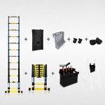 Echelle t&eacute;lescopique 3m80 Grafitek avec barres stabilisatrice + Housse + plateforme outils & peinture + spo + Roulettes + patins