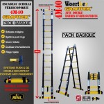 ÉCHELLE ESCABEAU TRIPLE FONCTIONS WOERTHER DOUBLE BARRES STABILISATRICES, MODÈLE GRAFITEK 4M40/2M20 - PACK BASIQUE 