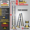 ÉCHELLE ESCABEAU TRIPLE FONCTIONS WOERTHER DOUBLE BARRES STABILISATRICES, MODÈLE GRAFITEK 4M40/2M20 - PACK BASIQUE 