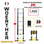 ECHELLE 2M PRO GRAFITEK AVEC BARRE STABILISATRICE, AVEC HOUSSE ET ROULETTES