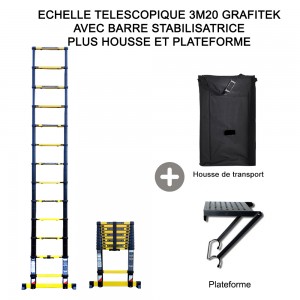 ECHELLE 3M20 PRO GRAFITEK AVEC BARRE STABILISATRICE + HOUSSE ET PLATEFORME