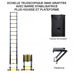 ECHELLE PLIANTE  ECHELLE PLIANTE TELESCOPIQUE 4M40 GRATELESCOPIQUE 4M40 GRAFITEK AVEC BARRE STABILISATRICE + HOUSSE ET ROULETTES