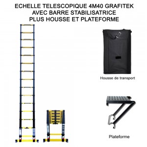 ECHELLE PLIANTE TELESCOPIQUE 4M40 GRAFITEK AVEC BARRE STABILISATRICE + HOUSSE ET PLATEFORME