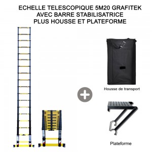 ECHELLE PLIANTE TELESCOPIQUE 5M20 GAMME GRAFITEK AVEC HOUSSE ET PLATEFORME