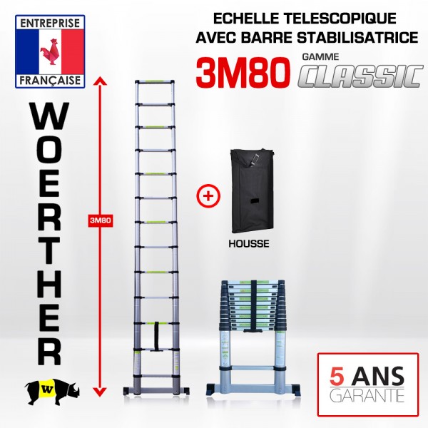 ECHELLE 3M80 Classic AVEC BARRE STABILISATRICE + HOUSSE
