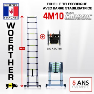 ECHELLE 4M10 AVEC BARRE STABILISATRICE AVEC SAC PORTE OUTILS