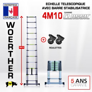 ECHELLE 4M10 AVEC BARRE STABILISATRICE AVEC ROULETTES