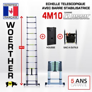 ECHELLE 4M10 AVEC BARRE STABILISATRICE AVEC HOUSSE ET SAC PORTE OUTILS