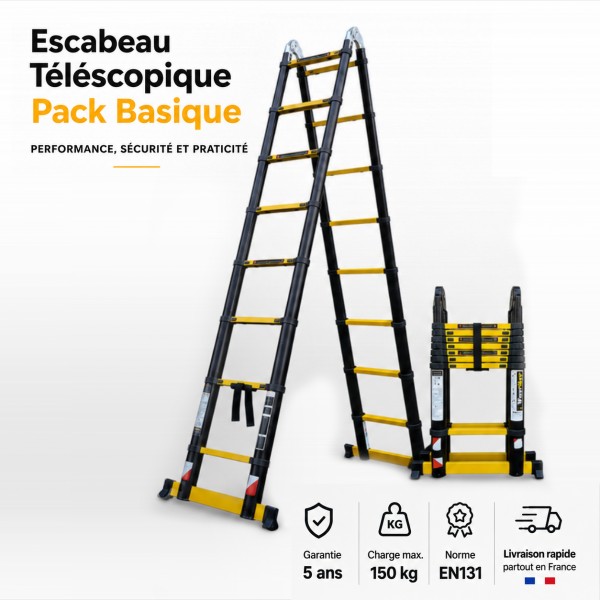 Escabeau T&eacute;lescopique Grafitek 5 m / 2,5m | Pack Basique